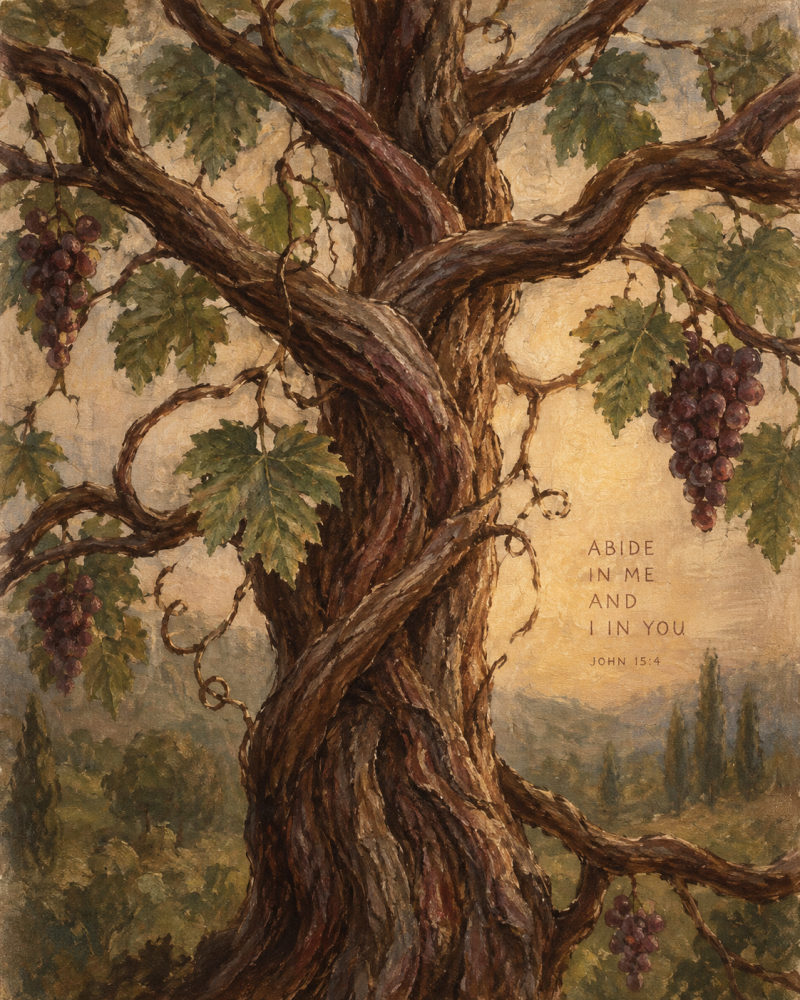 Abide, a painting of the true vine, by Grace Whitfield